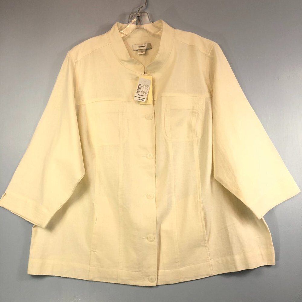 CJ Banks NWT Cream Colored Linen Blend 3/4 Sleeve Top With Pockets 2X NEW